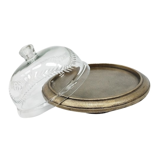 10" x 7" Metal Cake Stand with Glass Cloche by Ashland®